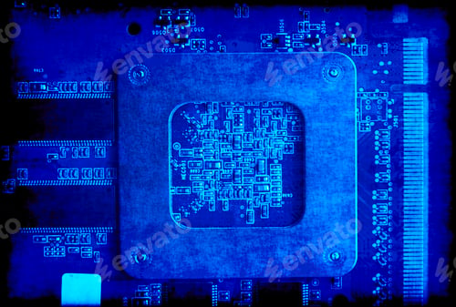 Preview: Electronic circuit board blue grunge background