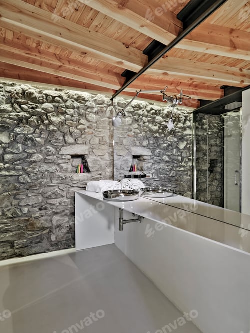 Preview: Interiors of the Modern Bathroom with Stone Wall