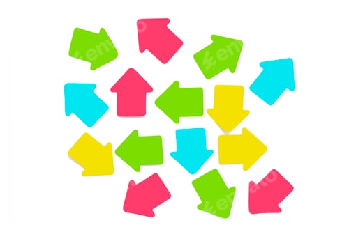 Preview: Group of paper stickers in the form of pink arrows on a white background