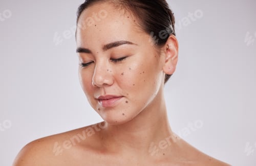 Preview: Skincare, face and beauty of a woman in studio for cosmetic, dermatology and makeup shine. Aestheti