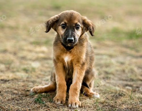 Vista previa: mongrel puppy sitting on grass