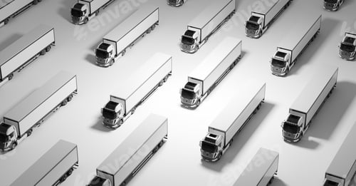 Preview: Fleet of new heavy trucks on white. Transport, shipping industry
