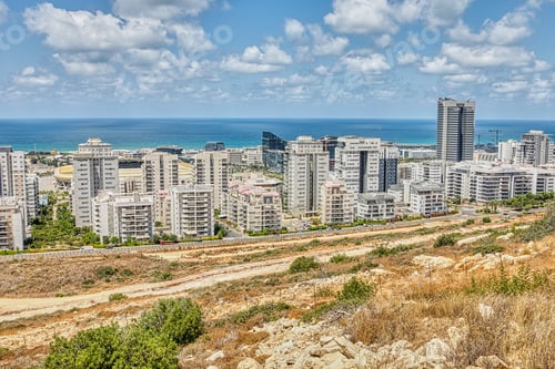 Preview: View of the Naot Peres district of Haifa, the stadium and the sea coast