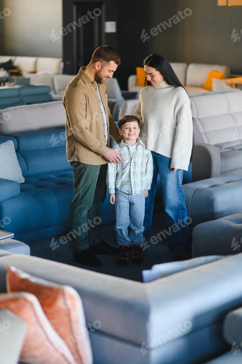 Preview: Family shopping for new sofa in furniture store