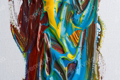 Preview: Abstract Canvas Painting with Blue, Yellow and Red