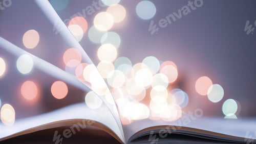 Preview: Flipping And Opening The Book Page On Colorful Light Blurred Bokeh For Education, Reading