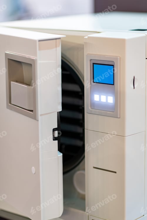 Preview: Sterilization desk with autoclave in a dental clinic.