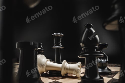 Preview: Chess board with figures on dark background