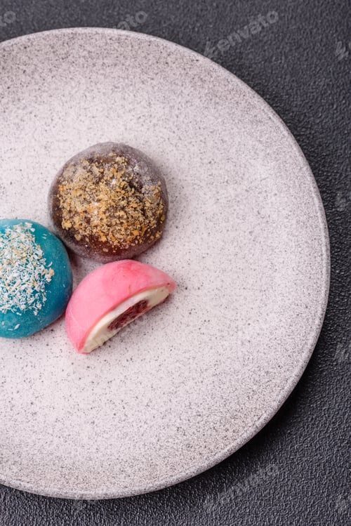 Preview: Delicious colorful asian mochi sweets with rice dough shell and fruit filling