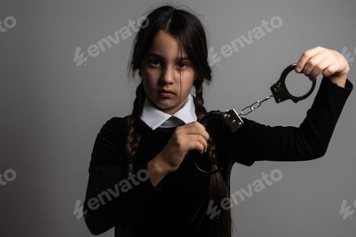 Preview: Wednesday Addams. Gothic girl with handcuff