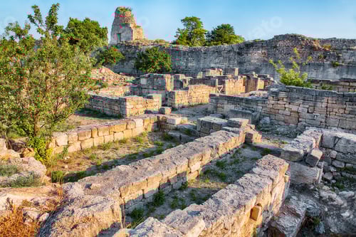 Preview: Awesome sunset over ruins of ancient city Tauric Chersonese