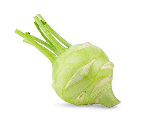 Preview: Fresh kohlrabi with green leaves on isolated white backround
