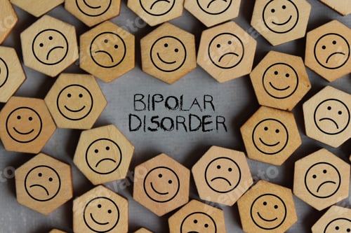Preview: Top view image of smile and sad icon with text BIPOLAR DISORDER