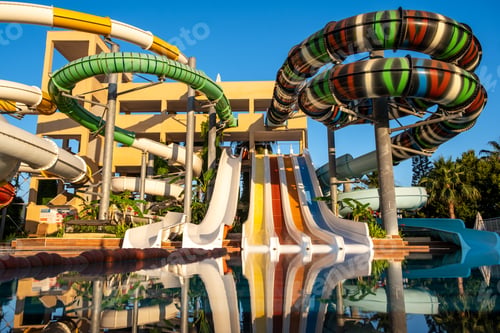 Preview: Empty Water park for kids in a luxury hotel near the sea
