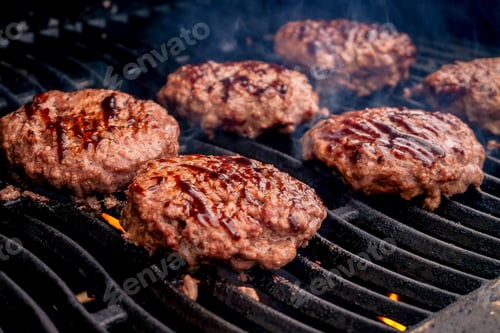 Preview: Juicy Burgers Cooking on a Barbecue Grill