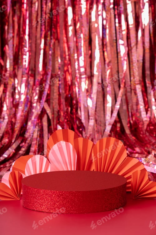 Preview: Mock up podium stage or pedestal and paper hearts. Decorations to Valentines day for products