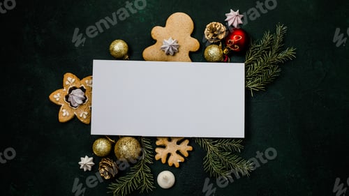 Preview: Christmas card with holiday decorations and frame for text. Merry Christmas greeting card, banner
