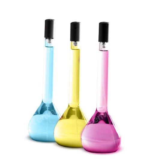 Preview: Laboratory glassware with liquids of different colors