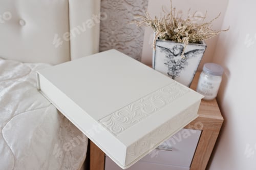 Preview: White classic photo album or photobook with decor design