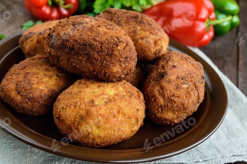 Preview: Meat mini-rolls (cutlet) with boiled egg. Close up