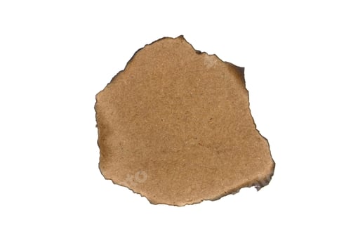 Preview: Burnt brown sheet of cardboard isolated on a white background. Burnt hole in a white sheet.