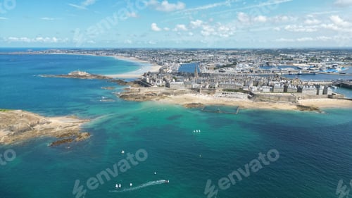 Preview: Aerial view of Saint-Malo, a historic French port in Ille-et-Vilaine, Brittany, France.