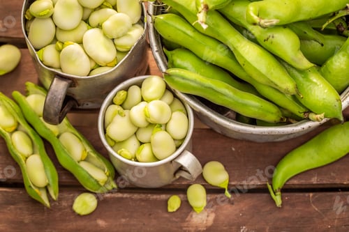 Preview: Healthy and ecological broad beans growed in the garden.