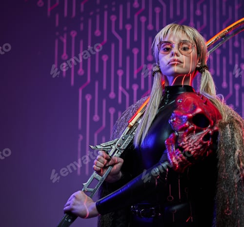 Preview: Proud cyberpunk woman with fur holding her blade