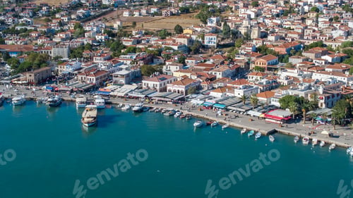 Preview: Aerial drone view of Cunda Island harbor. Balikesir - Turkey