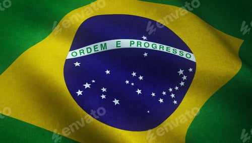 Preview: Realistic shot of the waving flag of Brazil with interesting textures
