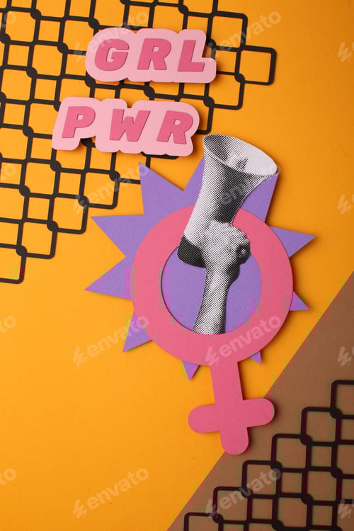 Preview: Girl Power Sign with Paper Cutout Hand Symbol
