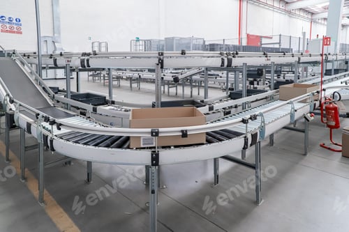 Preview: packing line in a logistics warehouse. conveyor belt in a modern production line