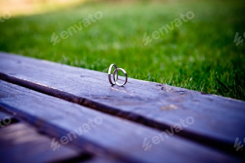 Preview: Wedding rings isolated and with space for text.
