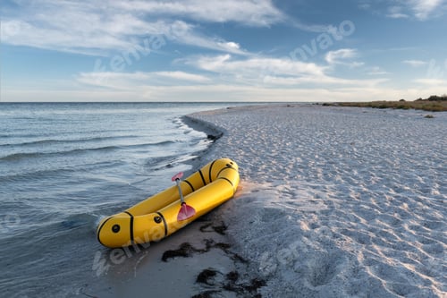 Preview: Yellow packraft rubber boat with red padle