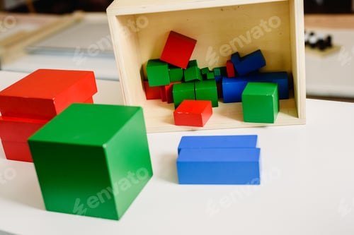 Preview: Material for the Sensory classroom of a montessori school isolated without anyone.
