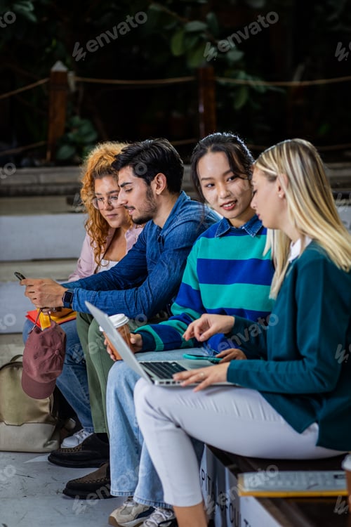 Preview: Group of student siting in campus learning together.