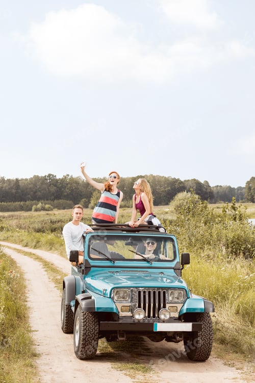 Preview: Friends driving village road