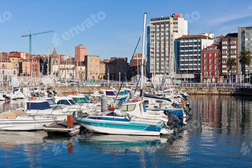 Preview: View on Old Port of Gijon and Yachts, Asturias, Northern Spain