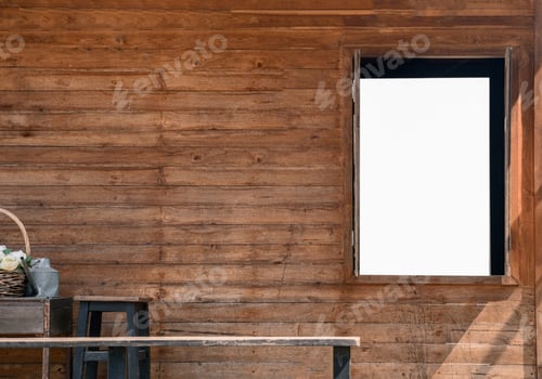 Preview: Wooden wall with white blank open window