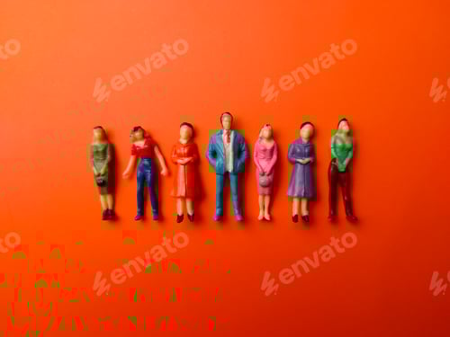 Preview: Row of women and a man miniature people