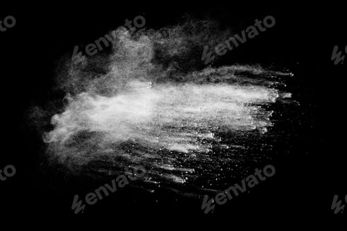 Preview: White powder explosion clouds.Freeze motion of white dust particles splash on black background.
