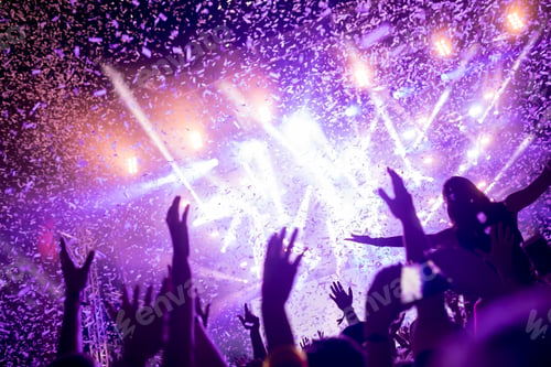 Preview: Portrait of happy crowd enjoying at music festival