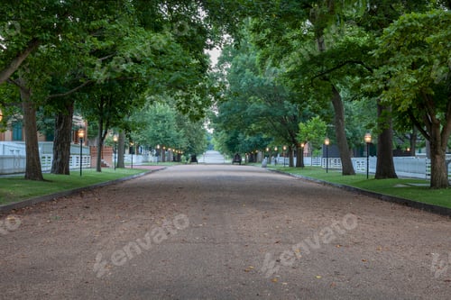 Preview: Street in the Lincoln Home National Historic Site in Springfield Illinois at dusk