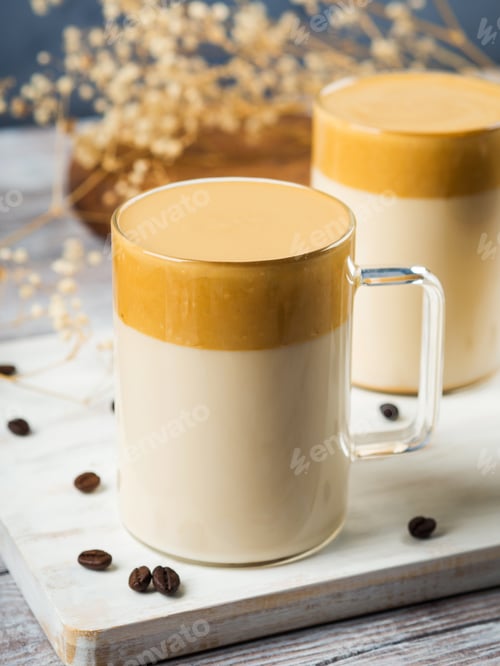 Preview: Whipped dalgona coffee drink in glass mug