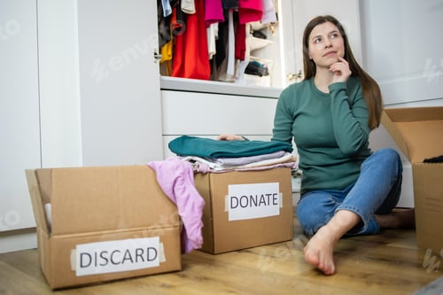 Preview: Cardboard boxes with things Decluttering, orginizing clothes, personal stylist,