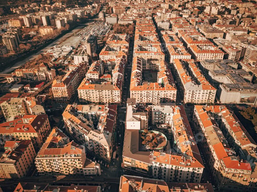 Preview: Aerial view of roofs of italian city town in fall season
