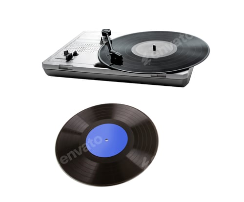 Preview: Retro portable turntable isolated and vinyl