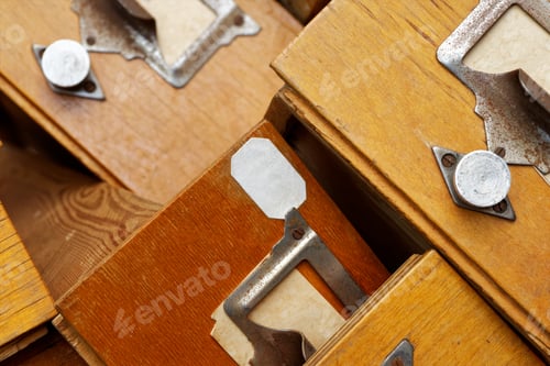 Preview: Disorderly group of old wooden drawers