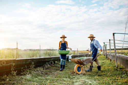 Preview: Two workers on the farmland outdoors