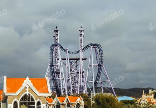 Preview: purple roller coaster structures in the city's amusement park